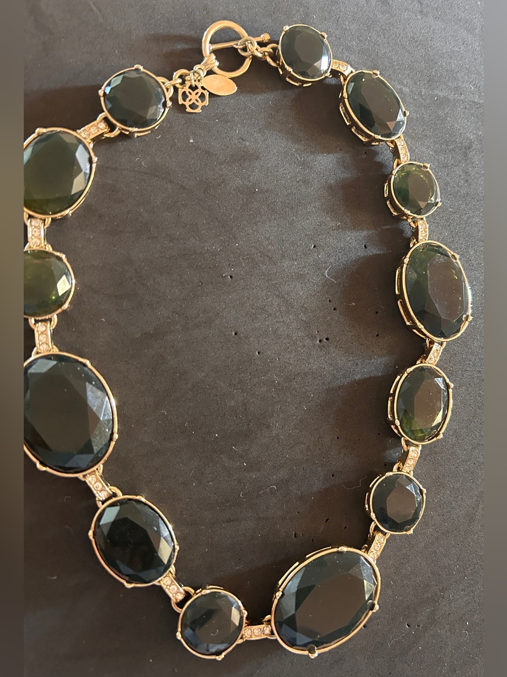 Ann Taylor Gold-Tone Necklace with Dark Green Faceted Stones